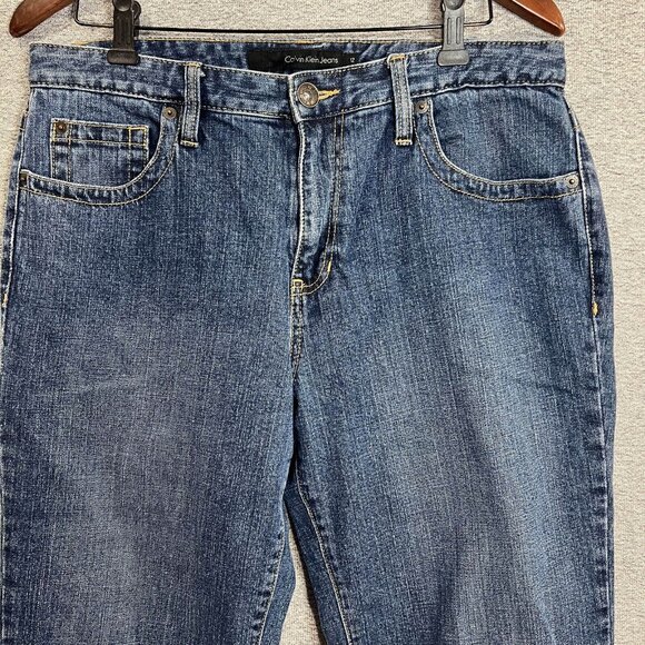 Calvin Klein Jeans Women 12 Blue Cropped Straight High Rise Medium Wash Capri - Picture 3 of 13